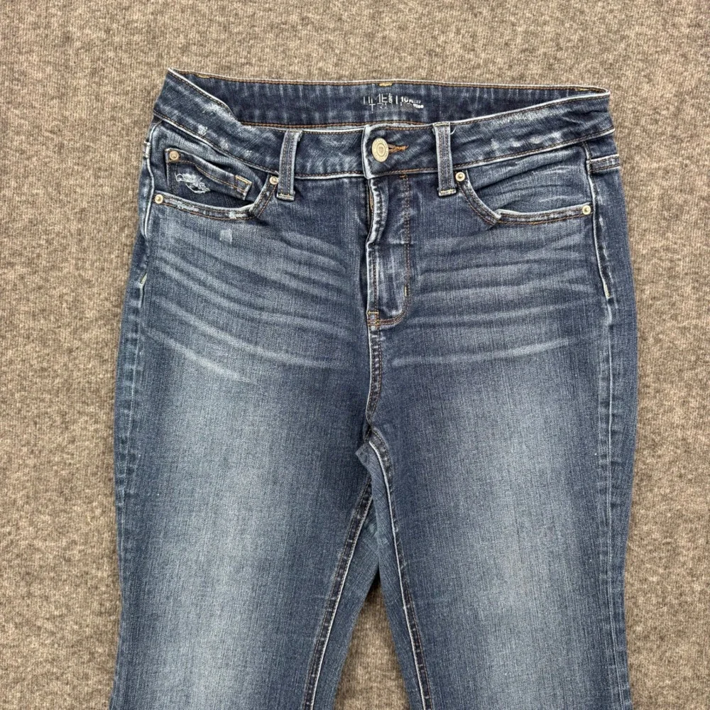 Time and Tru Womens High Rise Bootcut Distressed Jeans Blue Size 10 Petite Ankle
